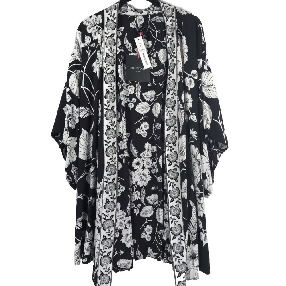 Cynthia Rowley Black and White Floral Kimono Top
